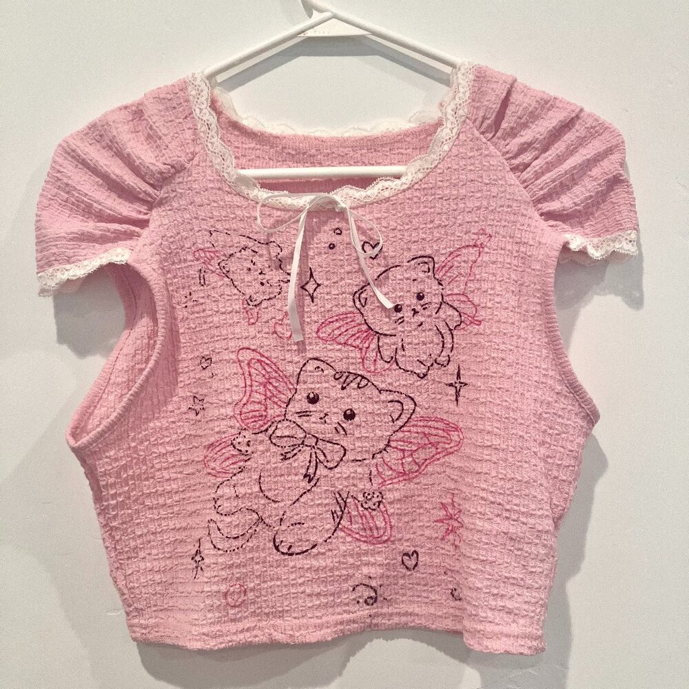 Pink Fairy Kittens Lace-Trim Crop Top